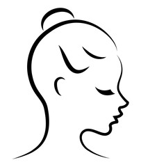 Silhouette of a sweet lady. The girl shows her hair on medium and long hair. Suitable for logo, advertising. Vector illustration.
