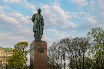 A monument devoted to Taras Shevchenko, Ukraininan writer, located in Kiev, Ukraine Monument is...