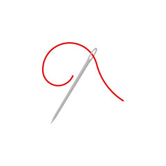  Needle with red thread. Vector illustration. Flat design.