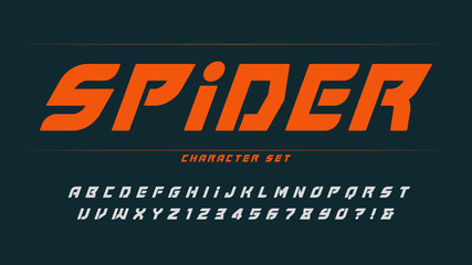 Extrame alphabet design, typeface, letters and numbers.