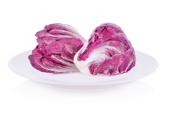 Fototapeta premium Radicchio, red salad and plate isolated on white background