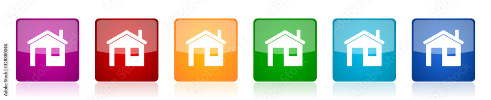 Poster House icon set, colorful square glossy vector illustrations in 6 options for web design and mobile applications