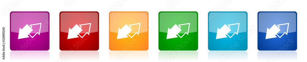 Poster Exchange icon set, colorful square glossy vector illustrations in 6 options for web design and mobile applications