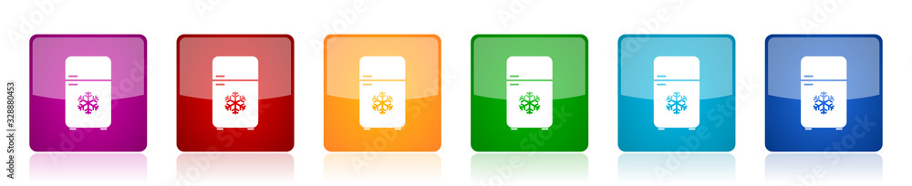 Aufkleber refrigerator icon set, fridge, cooler colorful square glossy vector illustrations in 6 options for w
