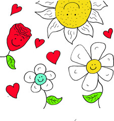 happy and cute flowers vector set.