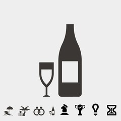 wine glass and wine bottle icon vector illustration with free bonus icons