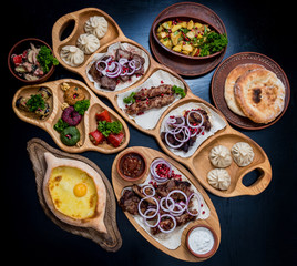 Georgian cuisine food set. Georgian restaurant. Restaurant background.