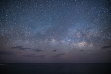 Fototapeta na wymiar 水平線に横たわる広大な天の川銀河を撮影