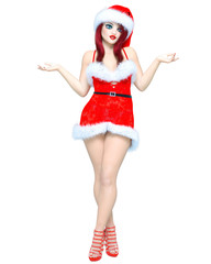 Young beautiful Santa girl with doll face.