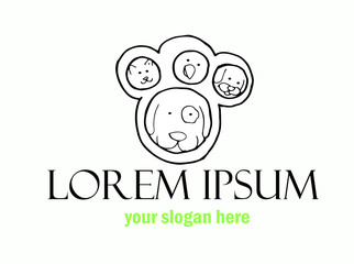 innovative and creative, minimalist animal logo. can use animal clinics, petshop and veterinarian. black and white simple stylish logo.