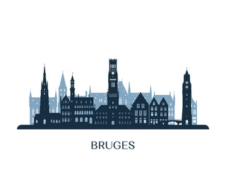 Fototapeta premium Bruges skyline, monochrome silhouette. Vector illustration.
