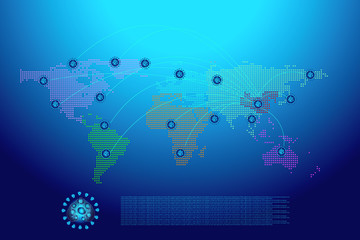 Map showing the route of COVID-19 outbreaks.The corona virus is spread worldwide.Advisory for Coronavirus Disease 2019 concept.