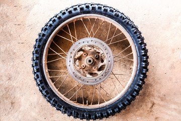 Fototapeta na wymiar Front wheels, motocross tires of motorcycles.