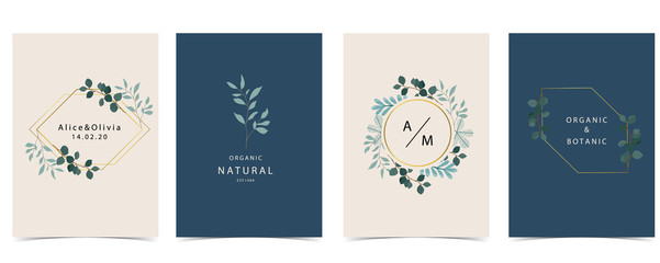 Collection of natural background set with leaf,geometric.Editable vector illustration for website, invitation,postcard and sticker