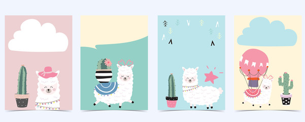 Pink green baby shower invitation with llama. Vector birthday invitation for kid and baby.Editable element © piixypeach