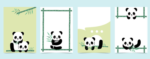 Collection of panda background set with bamboo, rainbow,balloon.Editable vector illustration for website, invitation,postcard and sticker