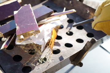 Preparing a bonfire in the garden