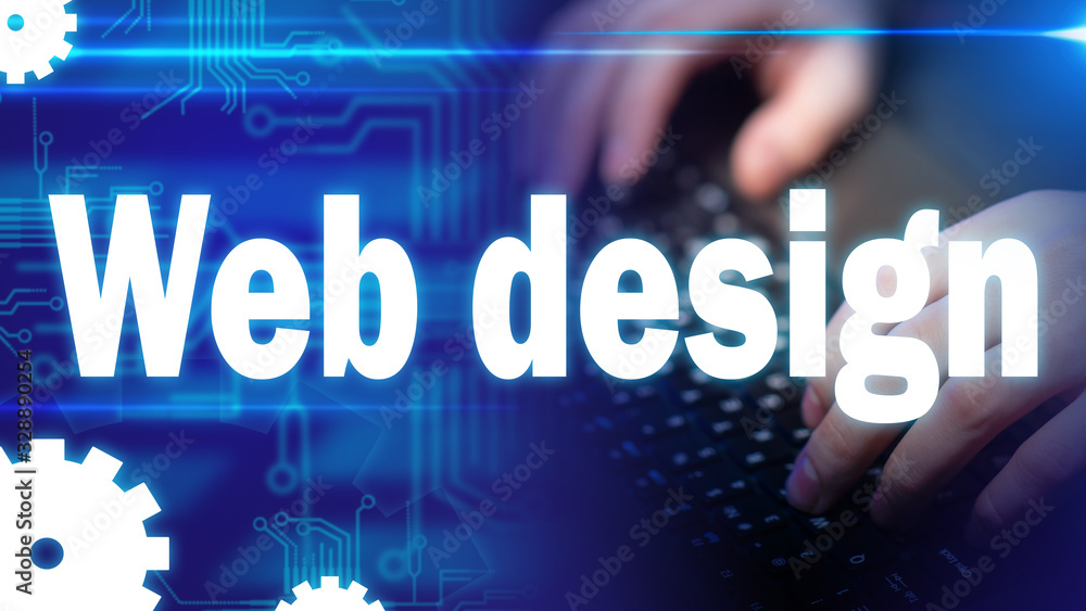 Poster web design. work in the it field. concept - designer works at the computer. ux designer is working o