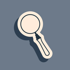 Black Magnifying glass icon isolated on grey background. Search, focus, zoom, business symbol. Long shadow style. Vector Illustration