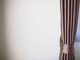 curtain close up with white cement wall background