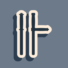 Black Police rubber baton icon isolated on grey background. Rubber truncheon. Police Bat. Police equipment. Long shadow style. Vector Illustration