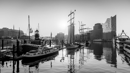 Fototapeta premium Morgens an den Sankt Pauli Landungsbrücken