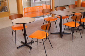 Tables and seats in cafe