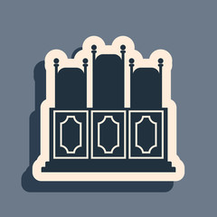 Black Court's room with table icon isolated on grey background. Chairs icon. Long shadow style. Vector Illustration