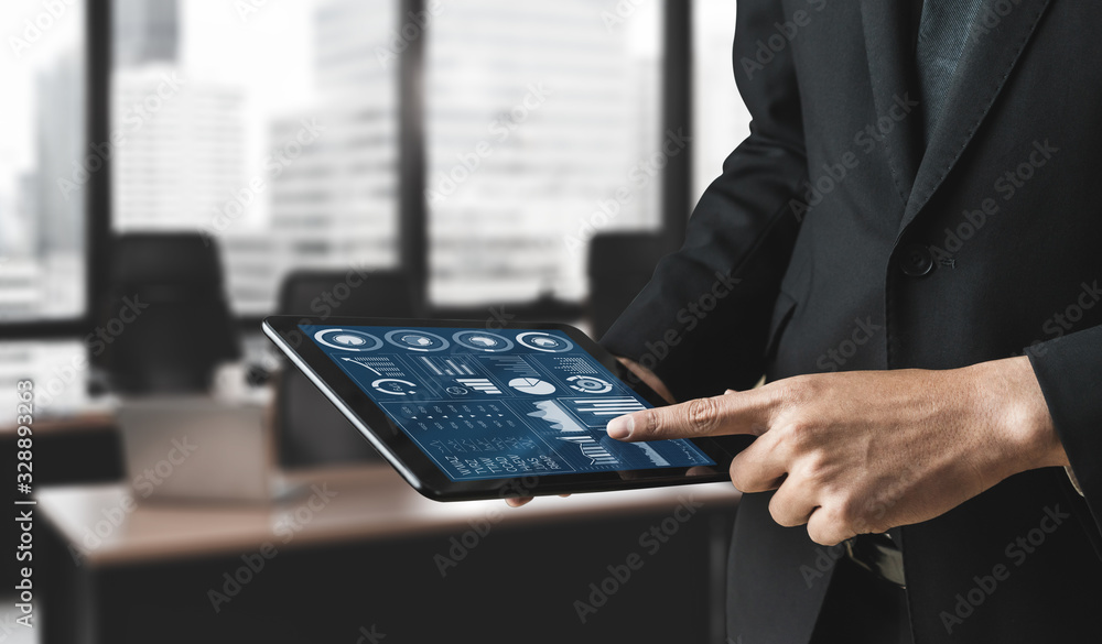 Poster data analysis for business and finance concept. graphic interface showing future computer technology