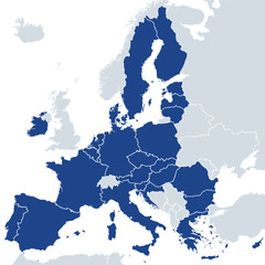 European Union member states after Brexit, political map. The 27 EU member states, after United Kingdom left in 2020. Special member state territories are not included in the map. Illustration. Vector - obrazy, fototapety, plakaty