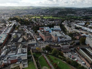 an aerial view of Exeter City centre , Devon , England, UK