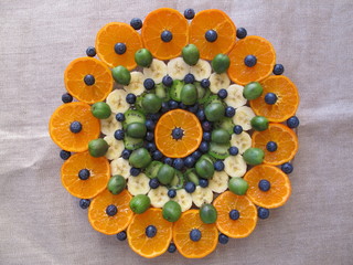 Most beautiful mandala fruits on the plate.