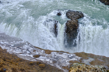 The beautiful and fast flowing GullFoss Waterfall on Southern Iceland formed by the Hvita River
