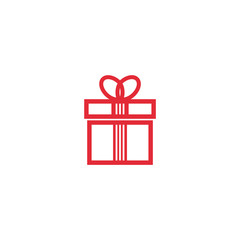 The icon of the gift. Icon for a holiday. Red on a white background.