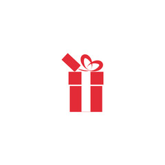 The icon of the gift. Icon for a holiday. Red on a white background.