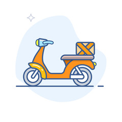 Food delivery motorcycle vector line illustration. Courier scooter outline icon.