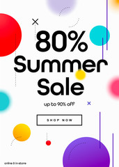80% OFF Summer Season Sale Online Shopping Banner Ad Promo Campaign. Coupon, Voucher, Banner Design Concept. Minimal Newsletter with Shop Now Button.