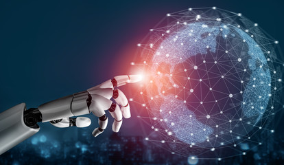 3D Rendering futuristic robot technology development, artificial intelligence AI, and machine...