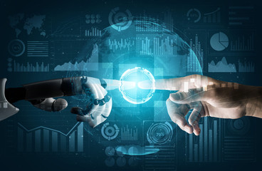 3D Rendering futuristic robot technology development, artificial intelligence AI, and machine...