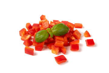 Chopped paprika or red sweet pepper cuts isolated