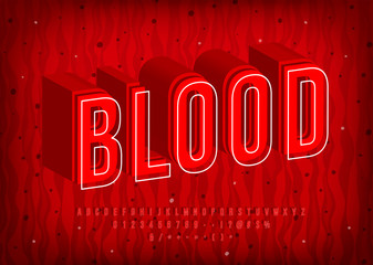 Blood Alphabet, thermal hot letters, trendy red font. Numbers and symbols