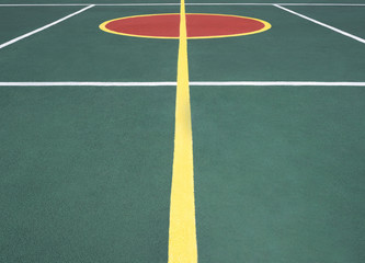 Game court with center circle for football, basketball and other matches. Sports field background