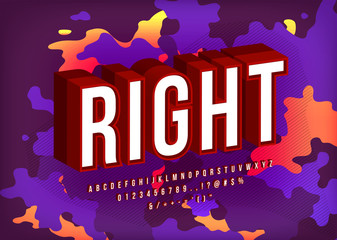 Right Vintage 3d Stylish Alphabet. Retro Sport Logos on Millitary Background