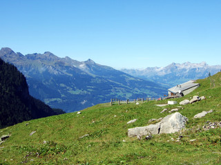 Cattle farms and traditional architecture in the Bündner Herrschaft (Buendner Herrschaft) region...