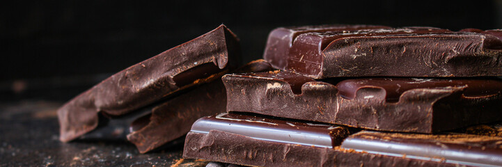 chocolate delicious cocoa dessert, pieces of sweets, menu concept. food background top view. copy...