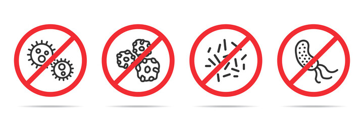 Set of no virus icons in four different versions in a flat design. Vector illustration