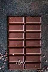 chocolate delicious cocoa dessert, pieces of sweets, menu concept. food background top view. copy...