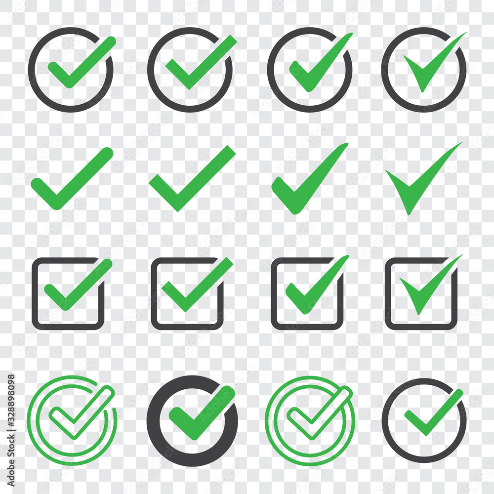 Fototapete set of check mark icon on a transparent background