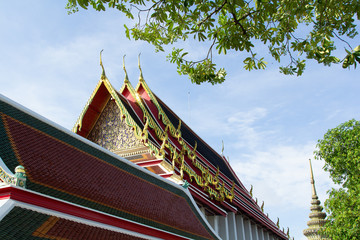 Wat phra kaew grand palace building buddha temple in summer and blue sky ,Bangkok, Thailand.