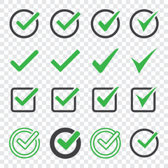 Set of check mark icon on a transparent background